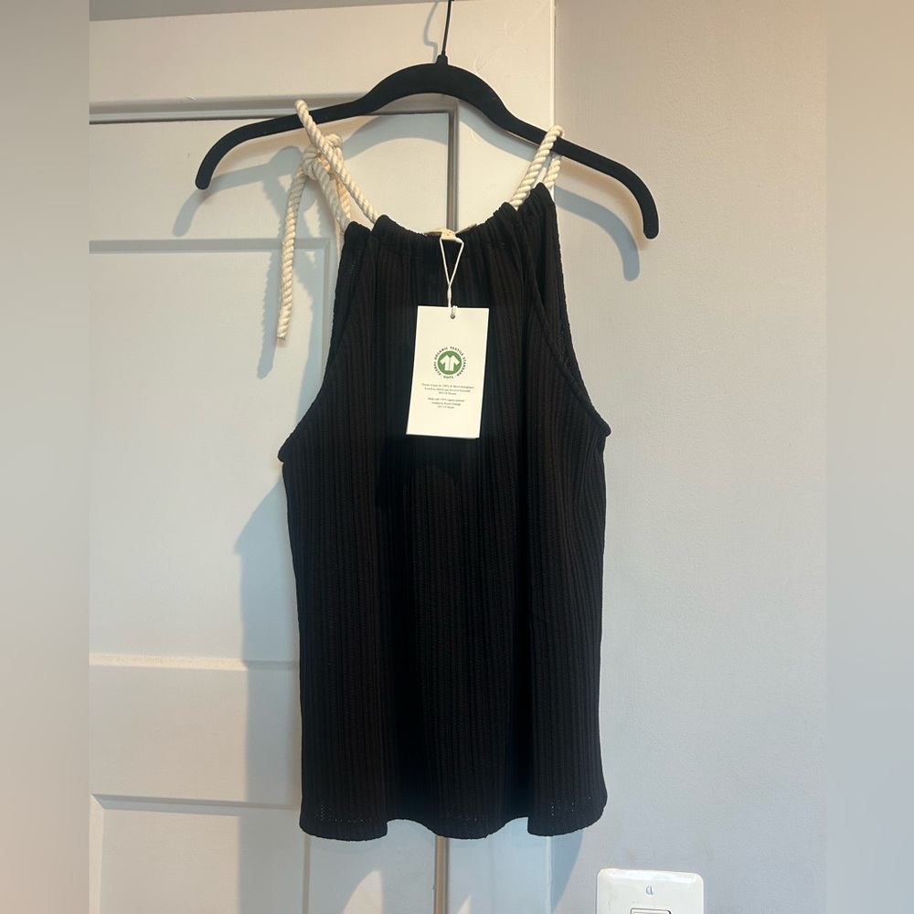 Sezane Jill Black Tank Top with Tie Straps - Picture 5 of 7
